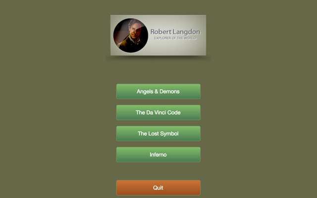 Robert Langdon Quiz  from Chrome web store to be run with OffiDocs Chromium online