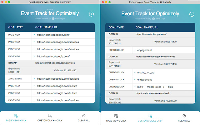 Roboboogies Optimizely Events Tracker  from Chrome web store to be run with OffiDocs Chromium online