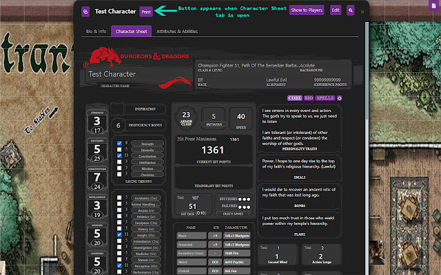 เครื่องพิมพ์แผ่นอักขระ Roll20 จาก Chrome เว็บสโตร์ที่จะใช้งานร่วมกับ OffiDocs Chromium ออนไลน์