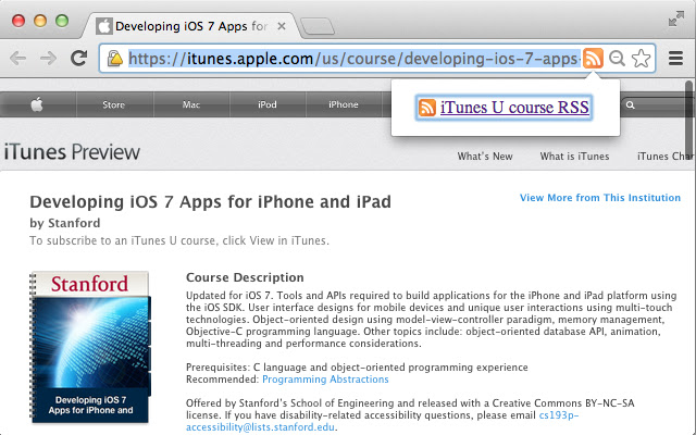 RSS links for iTunes U courses  from Chrome web store to be run with OffiDocs Chromium online