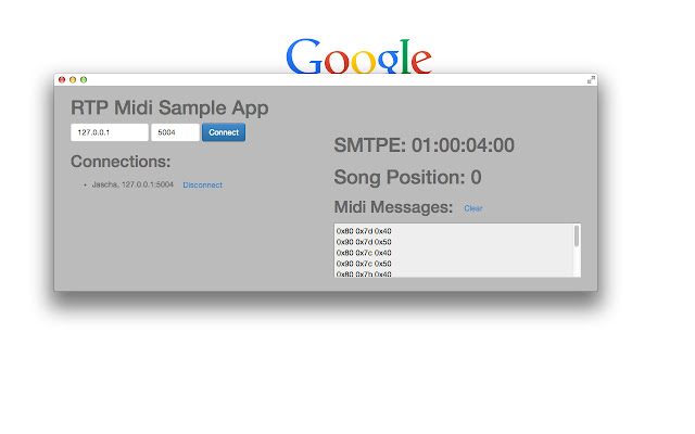 App di esempio RTP Midi dal Chrome Web Store da eseguire con OffiDocs Chromium online