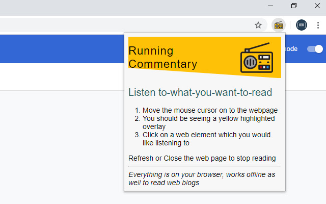 Running Commentary  from Chrome web store to be run with OffiDocs Chromium online