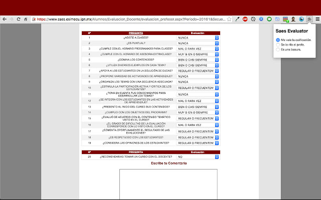 Saes Evaluator  from Chrome web store to be run with OffiDocs Chromium online