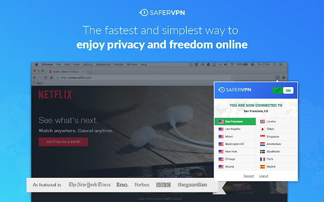 SaferVPN Proxy Free  Fast Privacy App  from Chrome web store to be run with OffiDocs Chromium online