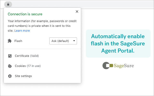 SageSure Flash Enabler  from Chrome web store to be run with OffiDocs Chromium online