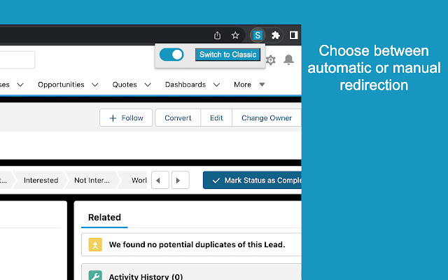 Salesforce Classic View (Lightning Classic)  from Chrome web store to be run with OffiDocs Chromium online