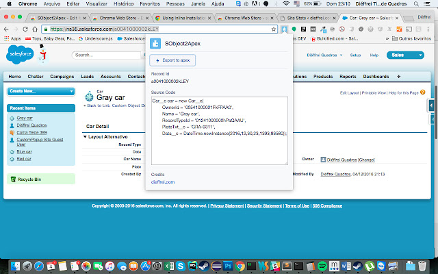 Salesforce SObject2Apex code generator  from Chrome web store to be run with OffiDocs Chromium online