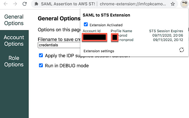 SAML Assertion to AWS STS Assumption  from Chrome web store to be run with OffiDocs Chromium online