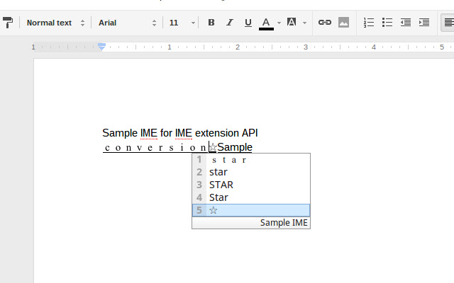 Sample IME for IME extension API  from Chrome web store to be run with OffiDocs Chromium online