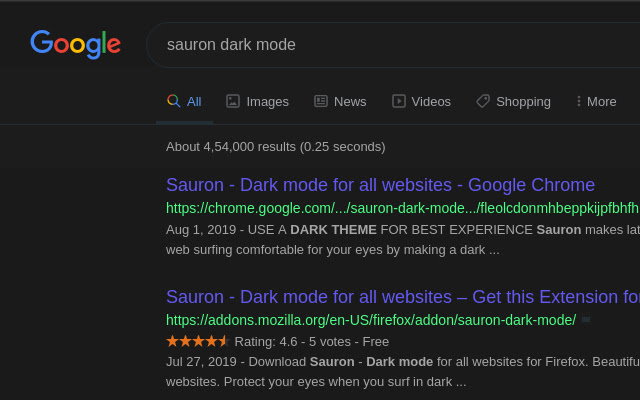 Sauron Dark mode for all websites  from Chrome web store to be run with OffiDocs Chromium online