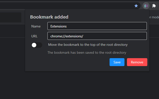 Save bookmark to root directory  from Chrome web store to be run with OffiDocs Chromium online