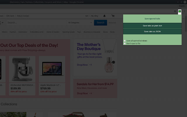 Save Tabs  from Chrome web store to be run with OffiDocs Chromium online