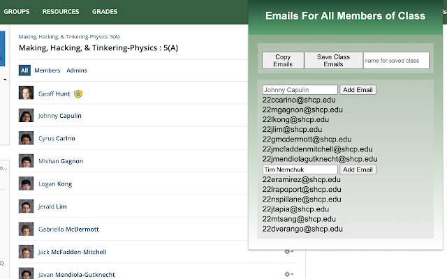 schoologyEmailGrabber  from Chrome web store to be run with OffiDocs Chromium online