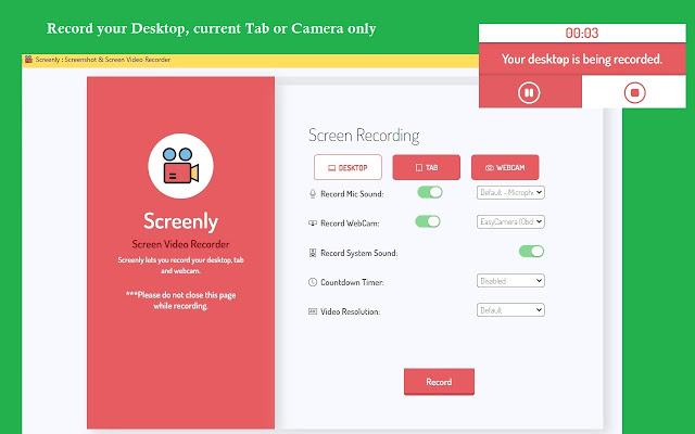 Screenly : Screenshot  Screen Video Recorder  from Chrome web store to be run with OffiDocs Chromium online