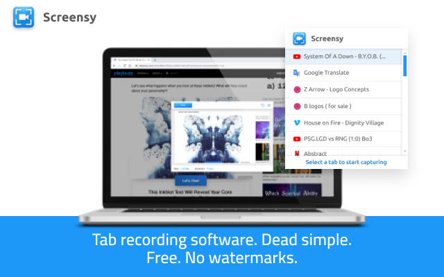 Screensy screen recording  from Chrome web store to be run with OffiDocs Chromium online