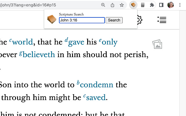 Scripture Search Box  from Chrome web store to be run with OffiDocs Chromium online