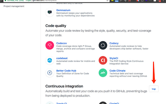 Scroll to Github Top  from Chrome web store to be run with OffiDocs Chromium online