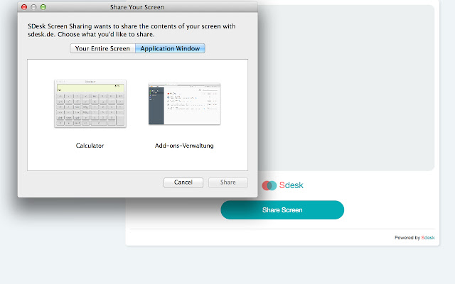 SDesk Screen Sharing  from Chrome web store to be run with OffiDocs Chromium online