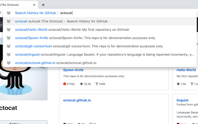 Search History for GitHub  from Chrome web store to be run with OffiDocs Chromium online