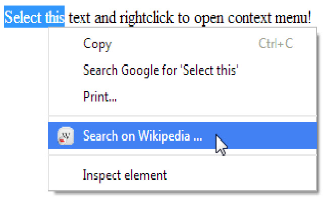 Search on Wikipedia button (by CE SA.org)  from Chrome web store to be run with OffiDocs Chromium online