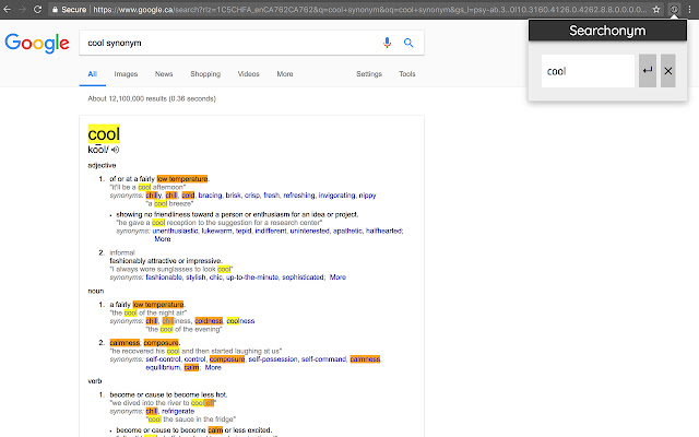 Searchonym  from Chrome web store to be run with OffiDocs Chromium online