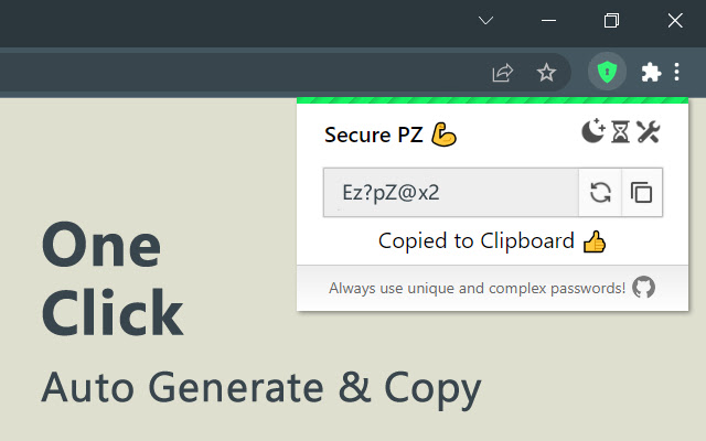 SecurePZ One Click Password Generator  from Chrome web store to be run with OffiDocs Chromium online