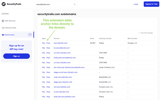 SecurityTrails Open In New Tab  from Chrome web store to be run with OffiDocs Chromium online