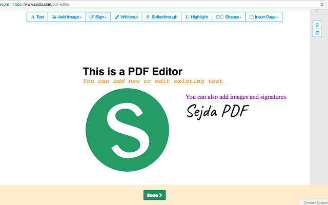 Sejda PDF Editor  from Chrome web store to be run with OffiDocs Chromium online