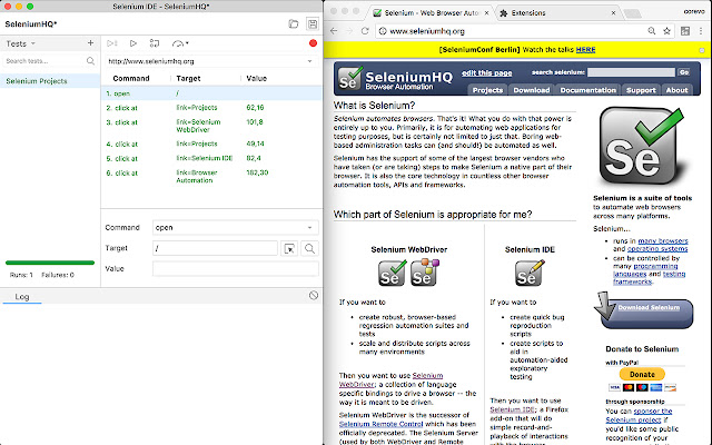 Selenium IDE  from Chrome web store to be run with OffiDocs Chromium online