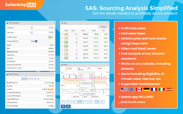 SellerAmp SAS Amazon FBA Analysis Tool  from Chrome web store to be run with OffiDocs Chromium online