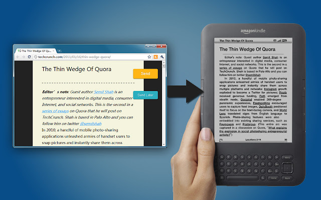 Send to Kindle (by Klip.me)  from Chrome web store to be run with OffiDocs Chromium online