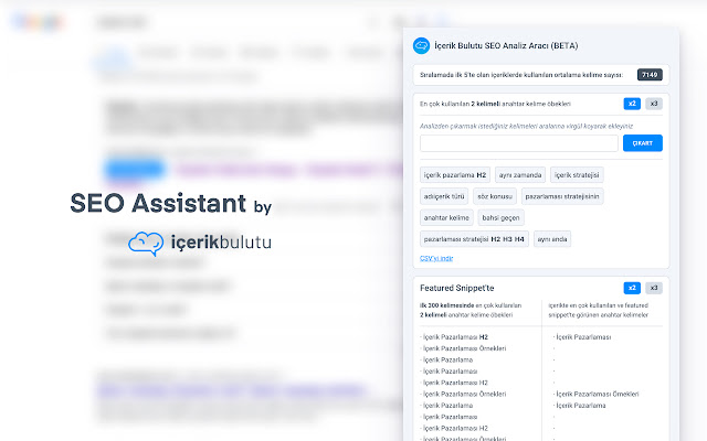 SEO Assistant by İçerik Bulutu  from Chrome web store to be run with OffiDocs Chromium online