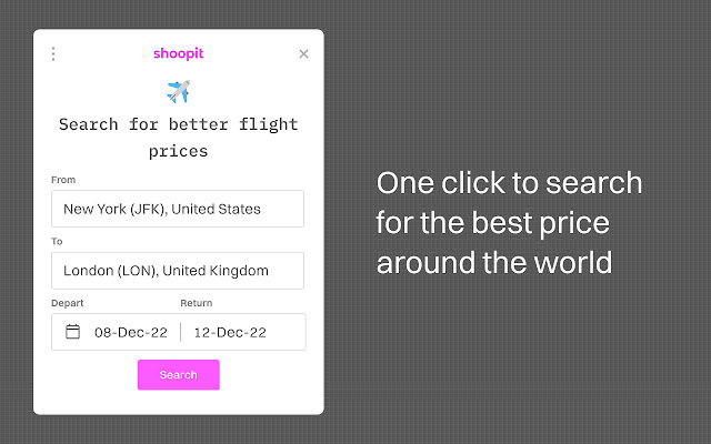 shoopit pay less for travel  from Chrome web store to be run with OffiDocs Chromium online