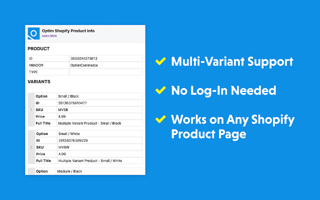 Shopify Product Info by OptimCommerce  from Chrome web store to be run with OffiDocs Chromium online