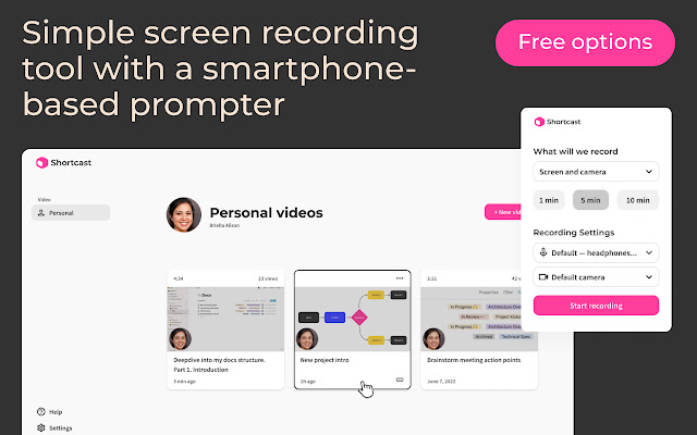 Shortcast – free video notes for remote work  from Chrome web store to be run with OffiDocs Chromium online