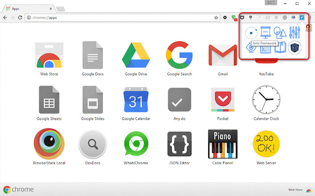 Shortcut for Ionic Framework  from Chrome web store to be run with OffiDocs Chromium online