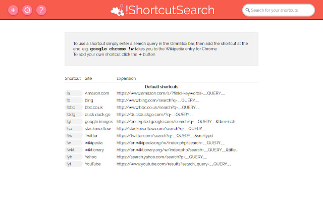 !ShortcutSearch  from Chrome web store to be run with OffiDocs Chromium online