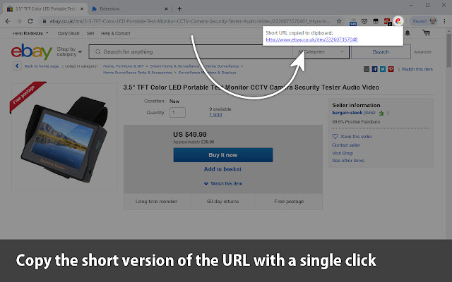 La URL corta del artículo para eBay desde la tienda web de Chrome se ejecutará con OffiDocs Chromium en línea