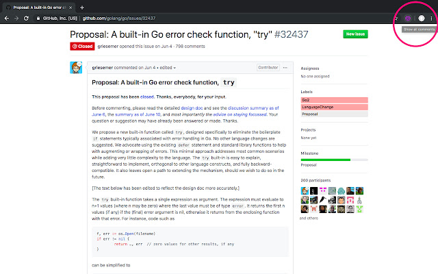 Show All GitHub Issue Comments  from Chrome web store to be run with OffiDocs Chromium online