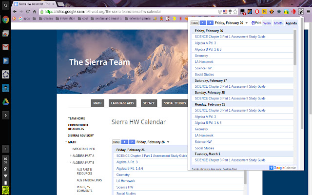 Sierra homework calender  from Chrome web store to be run with OffiDocs Chromium online