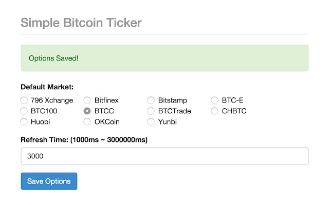 Simple Bitcoin Ticker  from Chrome web store to be run with OffiDocs Chromium online