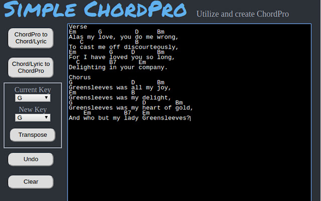 Simple ChordPro  from Chrome web store to be run with OffiDocs Chromium online