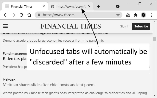 Simple Discard Tab  from Chrome web store to be run with OffiDocs Chromium online