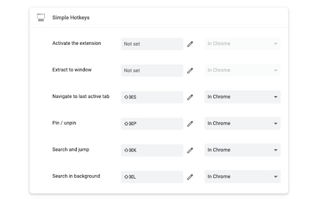 Simple Hotkeys  from Chrome web store to be run with OffiDocs Chromium online