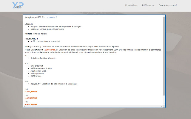 SimpleSeo XpWeb.fr  from Chrome web store to be run with OffiDocs Chromium online