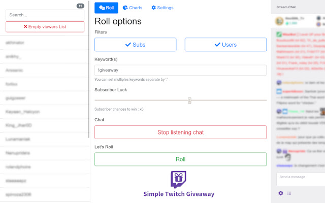 Simple Twitch Giveaways  from Chrome web store to be run with OffiDocs Chromium online