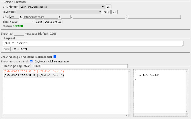 Simple WebSocket Client  from Chrome web store to be run with OffiDocs Chromium online