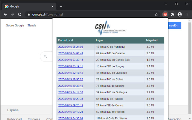 Sismos Chile  from Chrome web store to be run with OffiDocs Chromium online