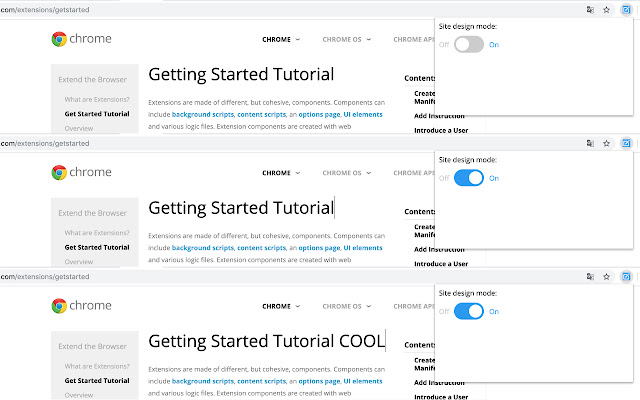 Site design mode  from Chrome web store to be run with OffiDocs Chromium online