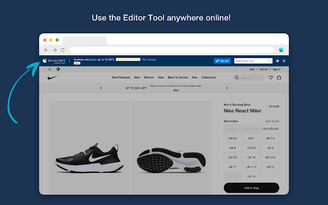 Skimlinks Editor tool  from Chrome web store to be run with OffiDocs Chromium online